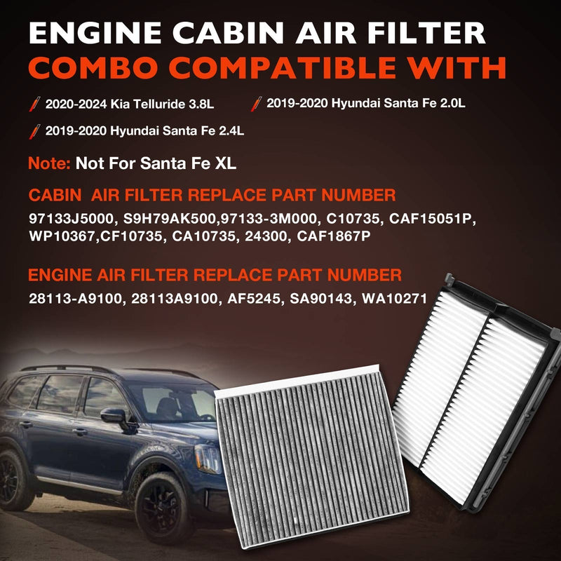 Engine Cabin Air Filter Set for Kia Telluride Hyundai Santa Fe 3.8L 2.0L