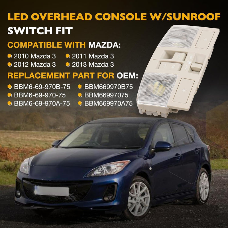 BBM669970B75 Overhead Console w LED Light & Sunroof Switch for 2010 2013 Mazda 3