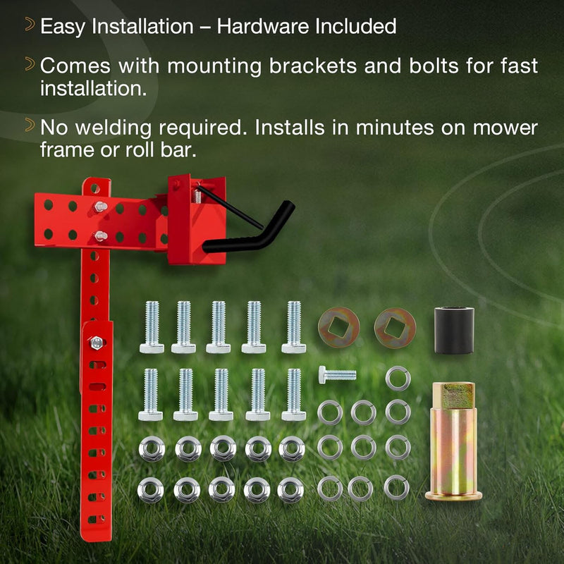Lockable Trimmer Rack for Most Walk Behind Stand On and ZTR Lawn Mower Red