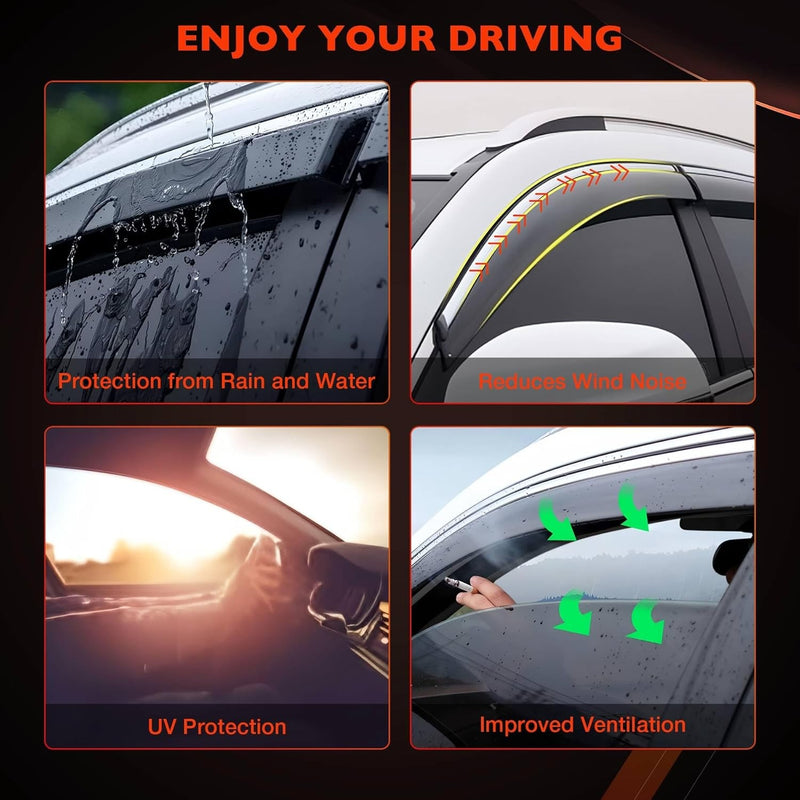 Side Window Visor Rain Guards Deflectors for Toyota Tacoma 2016 2023 Black 4 Pcs