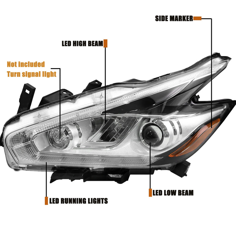 For 2015-2018 Nissan Murano Full LED Headlight Headlamp Right Passenger Side
