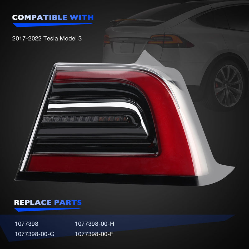 Rear Right LED Tail Light Lamp Passenger Side for 2017-24 Tesla Model 3/Y 3-Pin