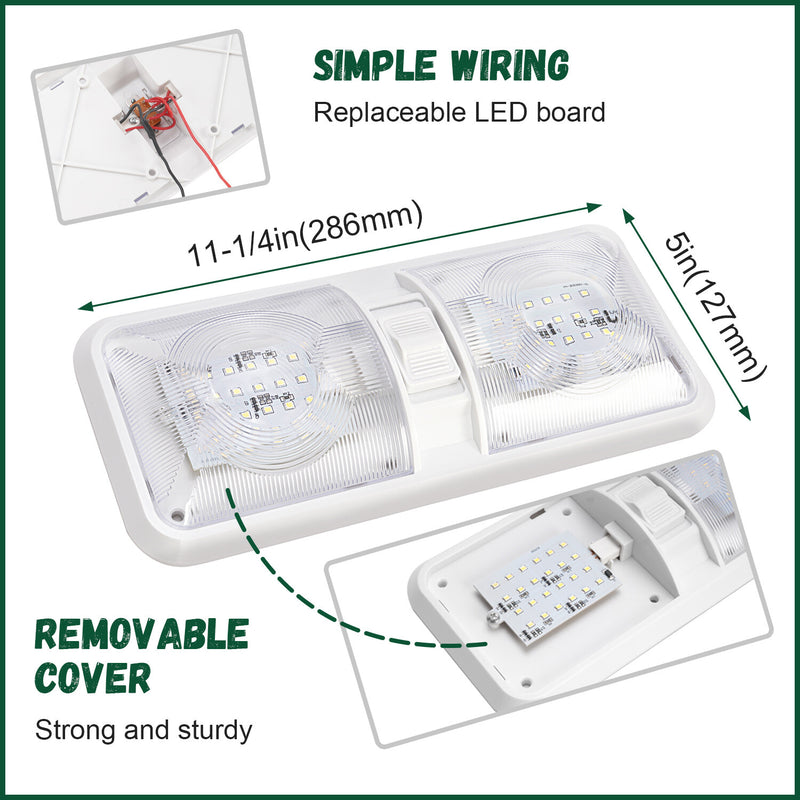 DURAFORCE For RV Camper Trailer Set Of Plastic 12V LED Ceiling Fixture Double Dome Light