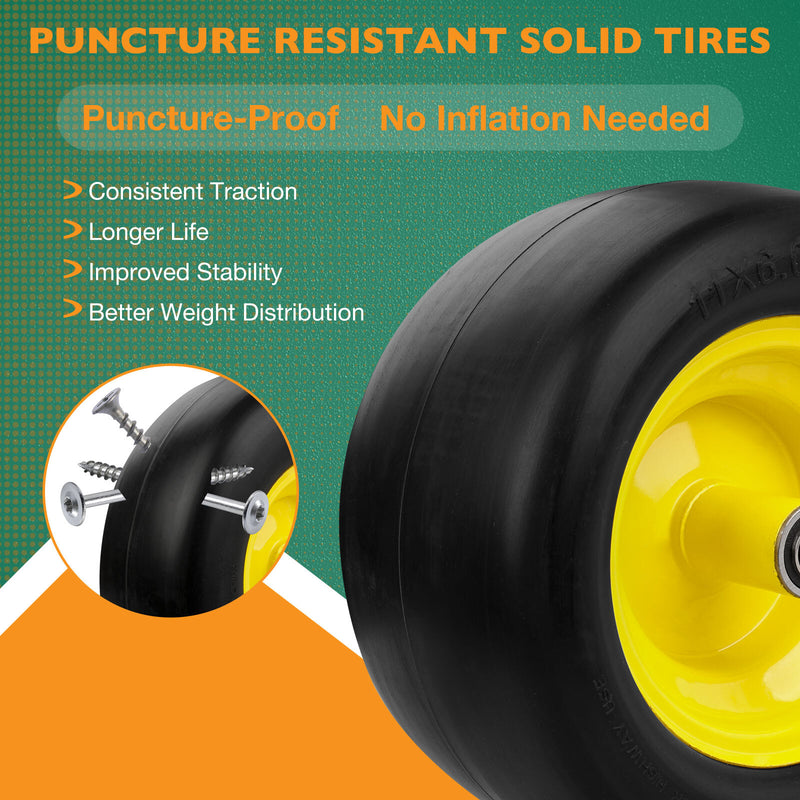 11x6.00-5 Front Flat Free Tire Wheel Set w/ Bearings for Zero Turn Mower 2x