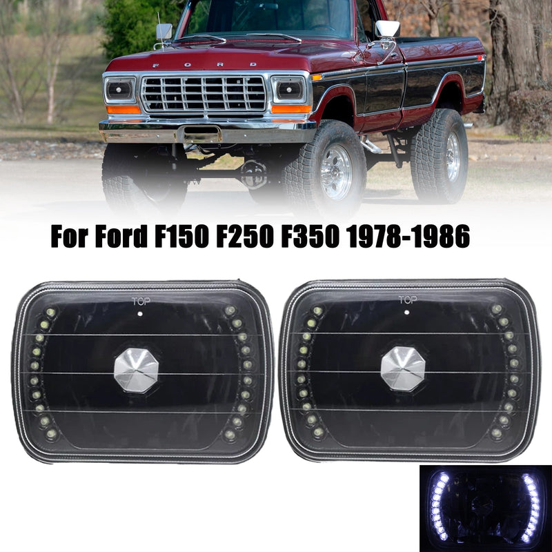DURAFORCE 5x7 7x6 LED Headlights Black Housing for Ford F150 F250 F350 1978-1986