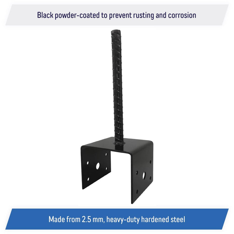 DURAFORCE U Shaped 4x4 Deck Post Concrete Anchor Spike Fence Base Black Powder Coated (4)