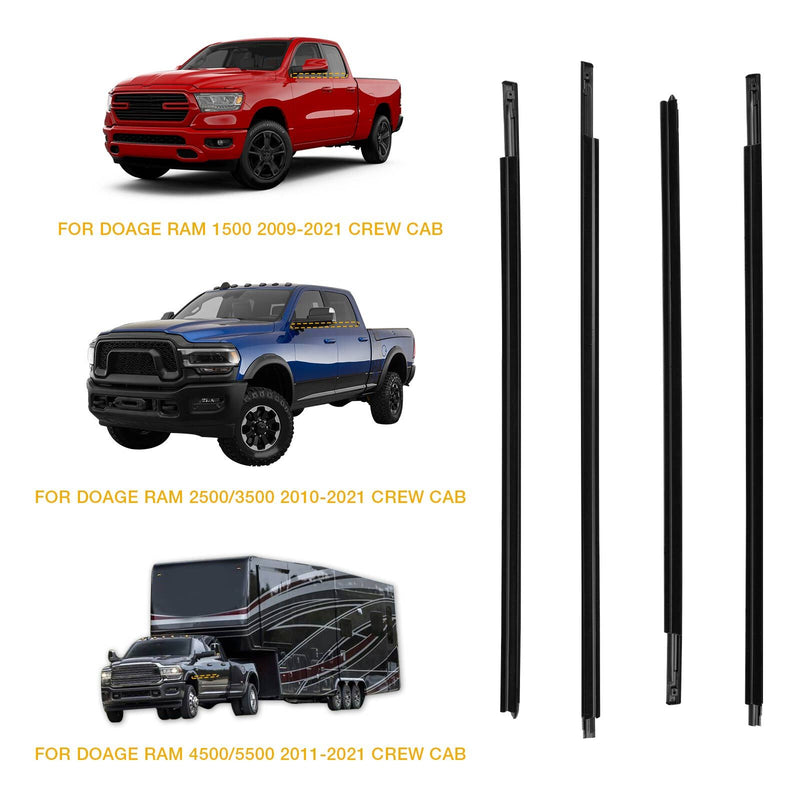 Weatherstrip Window Moulding Trim Seal Kit for 09-23 Dodge Ram 1500 2500 4 Pc