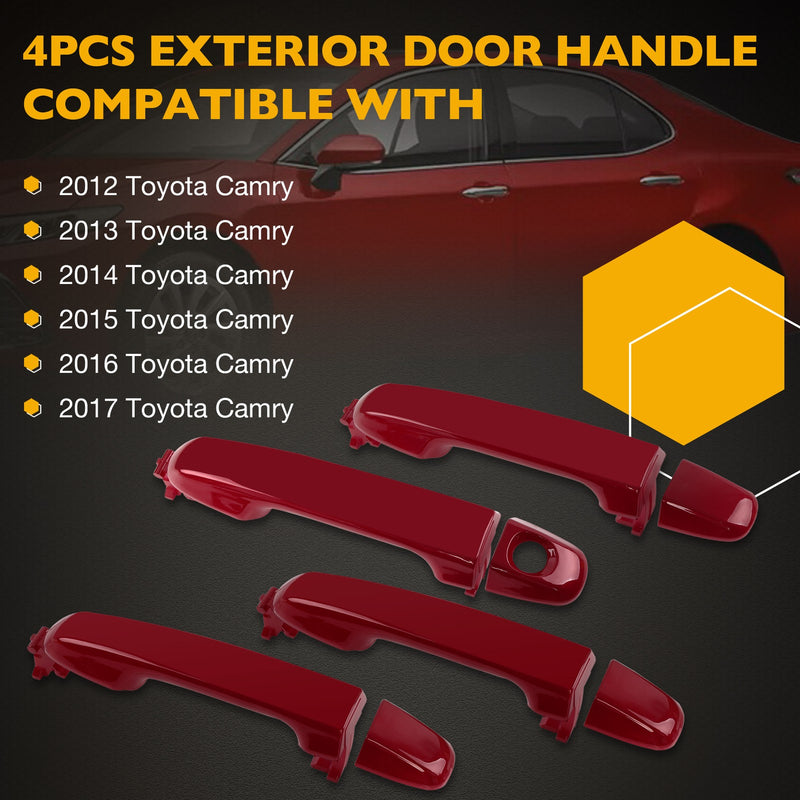 Exterior Door Handles Front Rear Kit for Toyota Camry 2012 2017 Red 4 Piece