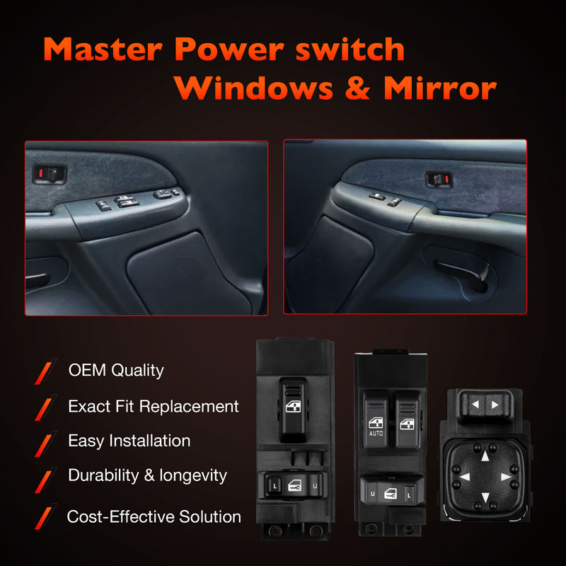 Power Window Door Mirror Switch LH RH Set for 00 02 Chevy Silverado GMC Sierra