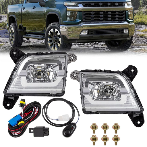 DURAFORCE Front Driving LED Fog Lights Switch Wiring Kit For Chevy Silverado 19 23 2 Piece