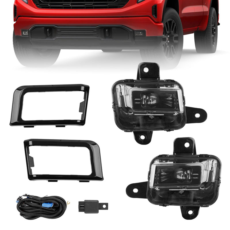LED Fog Light Lamp w/ Switch Relay Wire Bezel Kit for 2022 2025 GMC Sierra 1500