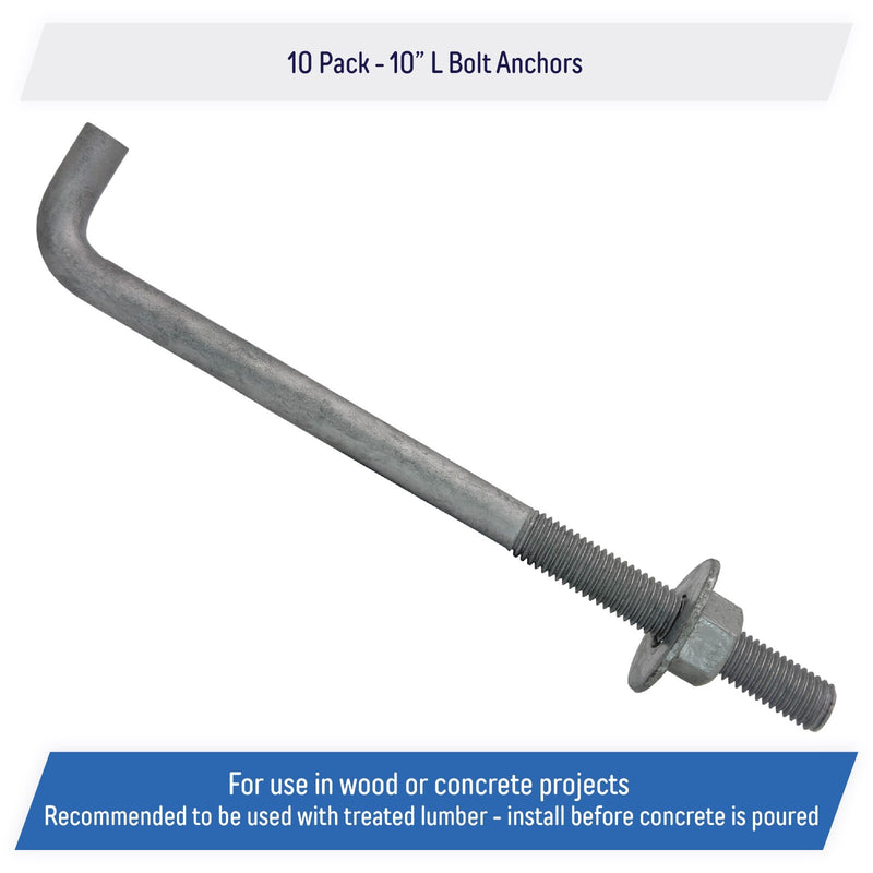 DURAFORCE 5 8 x 10 Inch Galvanized Threaded Anchor Bolts for Wood Concrete 10 Pack