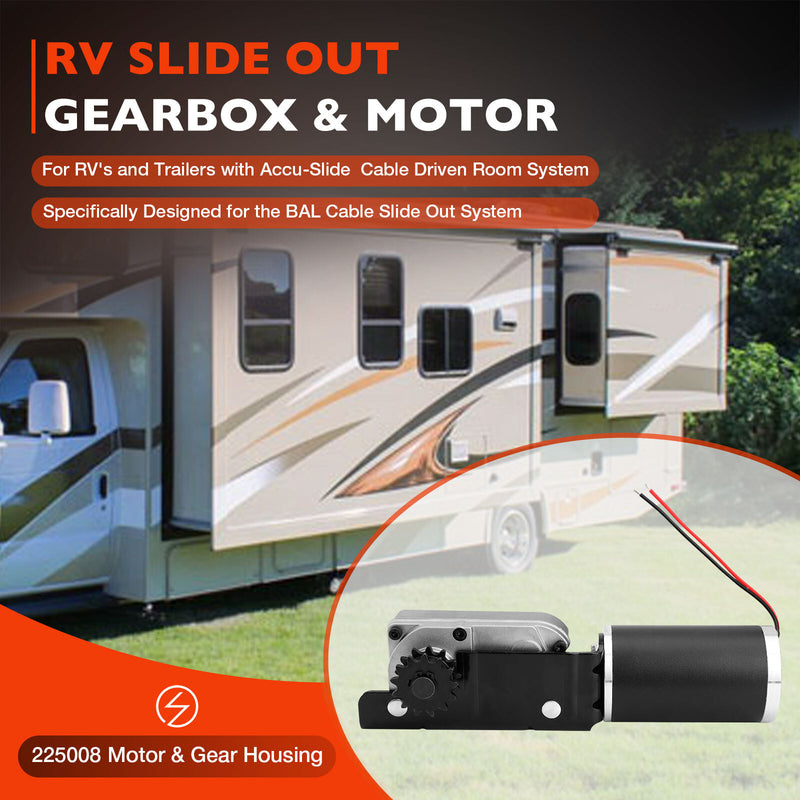 RV Slide Out Motor And Gearbox Assembly For BAL Accu Slide Cable System
