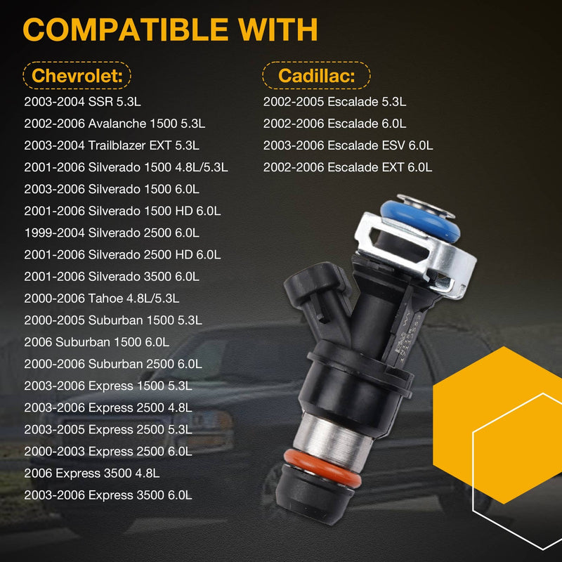 25317628 Fuel Injectors for Chevy Silverado GMC 4.8L 5.3L 6.0L 99 06 8 Piece