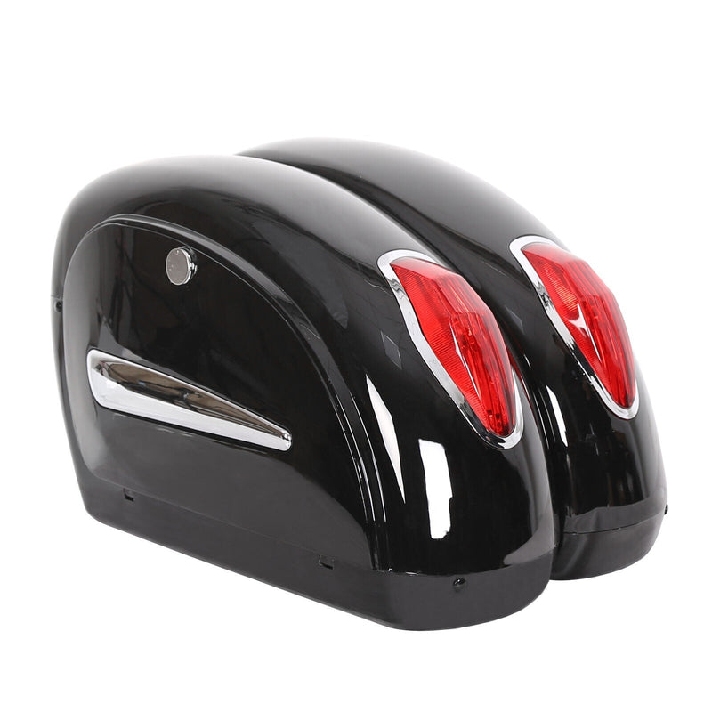 Universal Motorcycle Hard Saddlebag Luggage Bags with Light for Honda Harley Yamaha