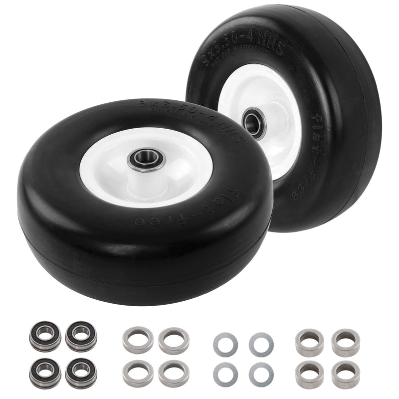 9x3.50-4 Front Flat Free Tire Wheel Set w/ Bearings for Zero Turn Mower 2x