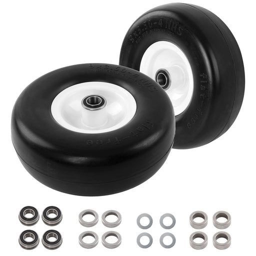 DURAFORCE 9x3.50-4 Front Flat Free Tire Wheel Set w/ Bearings for Zero Turn Mower 2x