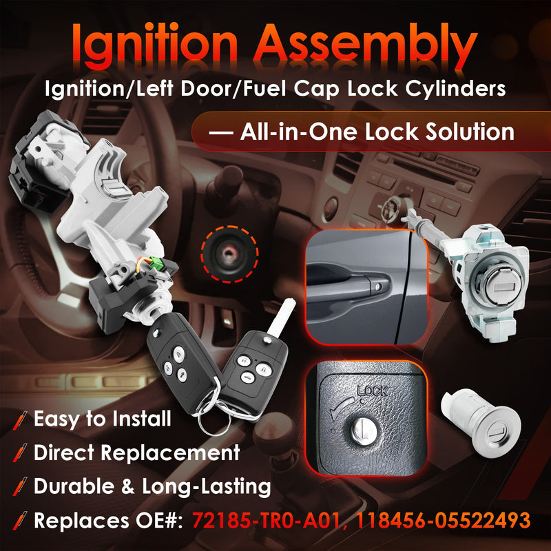 Ignition Switch Lock Cylinder With Remote Keys Door Lock For Honda Civic 2012 14