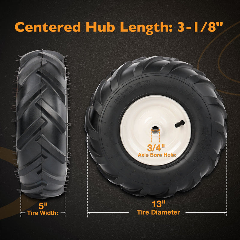 2x 13x5.00 6 Inch Tiller Tire Wheel 3 1/8 Centered Hub for Craftsman Troy Bilt
