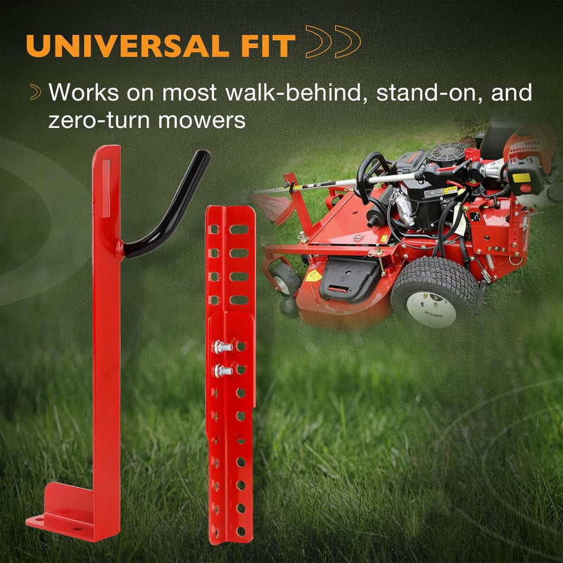 Lockable Trimmer Rack for Most Walk Behind Stand On and ZTR Lawn Mower Red