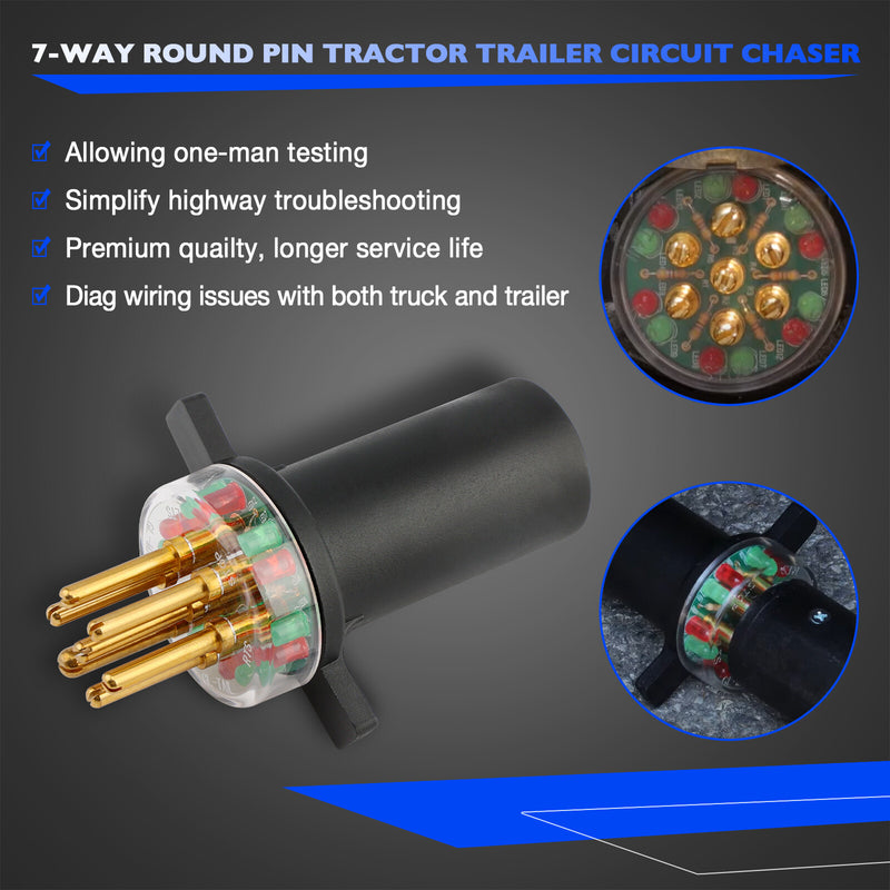 7 Way Round Pin Tractor Trailer Light Circuit Testers for IPA 7865L Connector