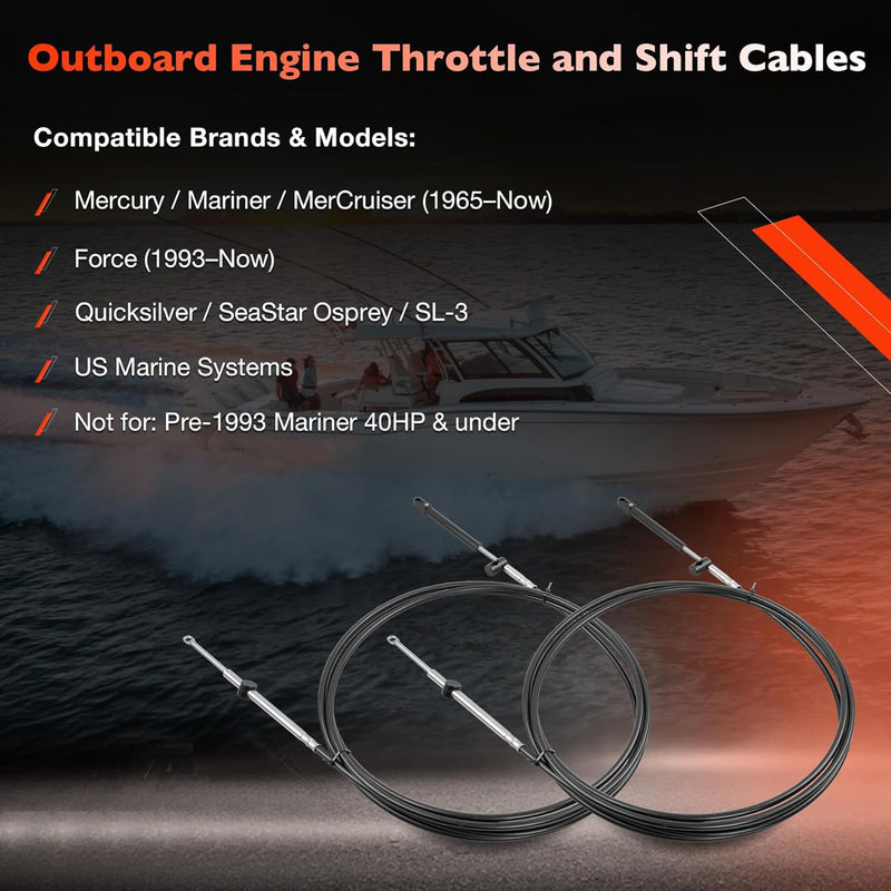 Outboard Throttle Shift Control Cables 17FT GEN 1 For Mercury MerCruiser 2 Pcs