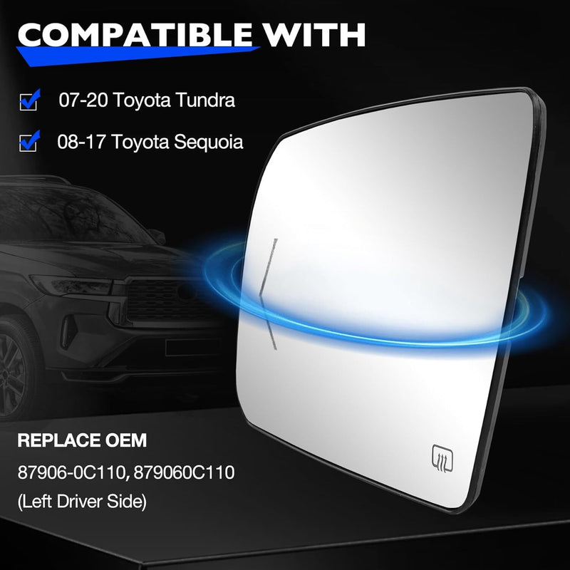 Heated Signal Left Driver Side Mirror Glass for Toyota Tundra Sequoia 2007 2020