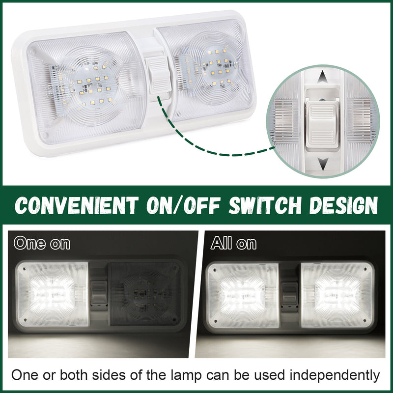 DURAFORCE For RV Camper Trailer Set Of Plastic 12V LED Ceiling Fixture Double Dome Light