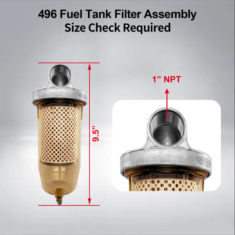 496 Fuel Transfer Tank Filter for Gasoline Diesel Water Separator with 1 NPT Cap
