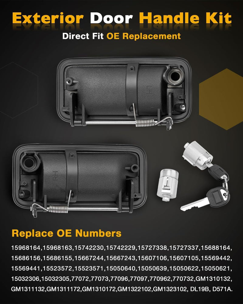 Metal Exterior Door Handle with Lock Cylinder Keys for Chevy GMC C1500 1988 2000