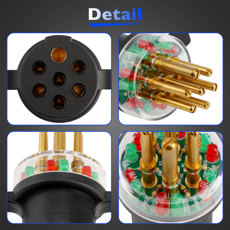 7 Way Round Pin Tractor Trailer Light Circuit Testers for IPA 7865L Connector