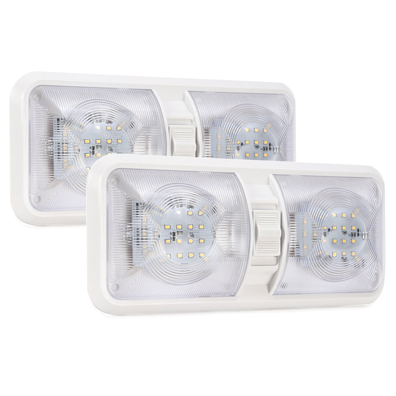 2PCS 12V LED White Ceiling Fixture Double Dome Light for Camper Trailer RV