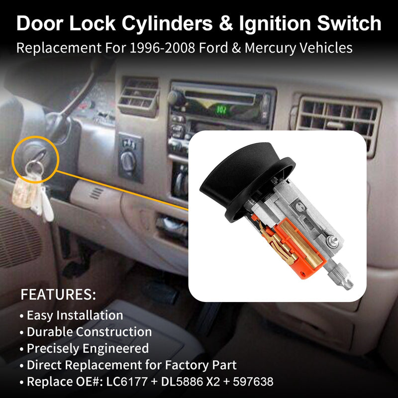 Door Lock Cylinders Ignition Switch Keys For Ford E150 E250 E350 1996 2008