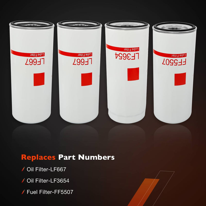 LF667 Diesel Oil Fuel Filter Change Kit For Volvo D12 D13 LF3654 FF5507 4 Piece