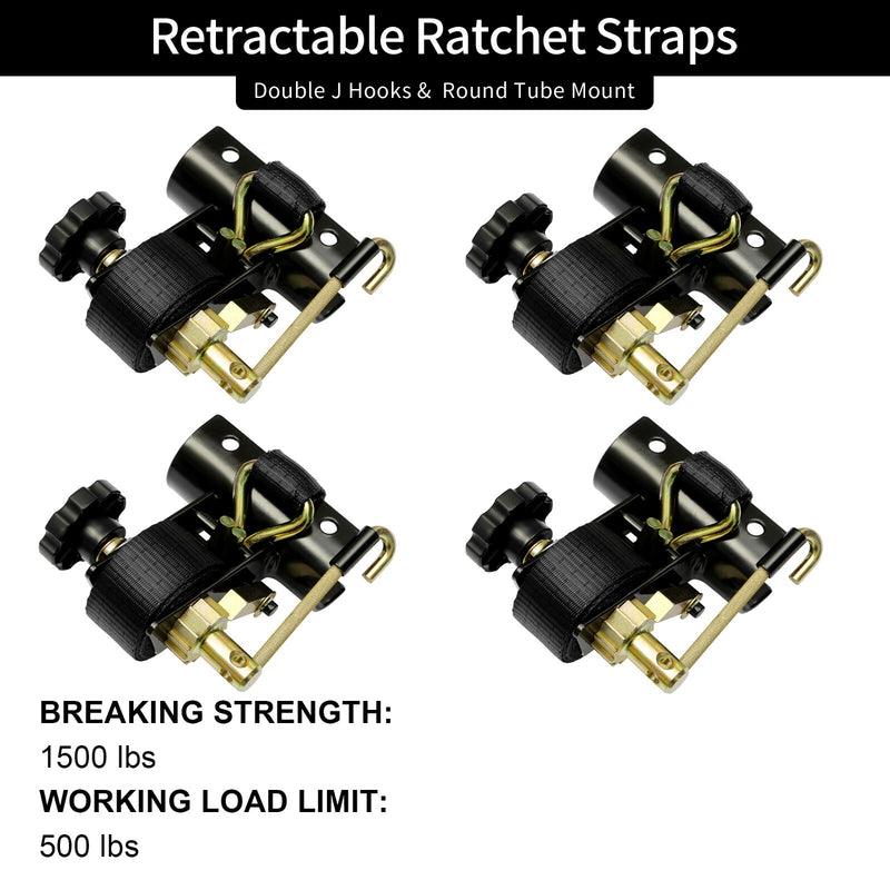 Ladder Rack Ratchet Straps w J Hook 1.5x7.5 Black Retractable 4x