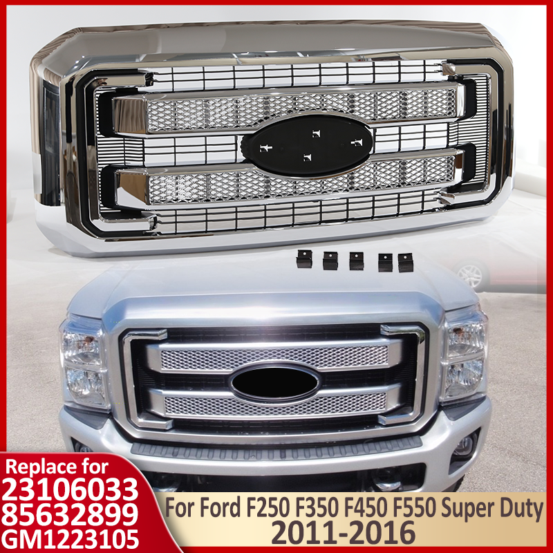 DURAFORCE Chrome Front Bumper Grille For Ford F250 F350 F450 F550 2011-2016 Platinum Style