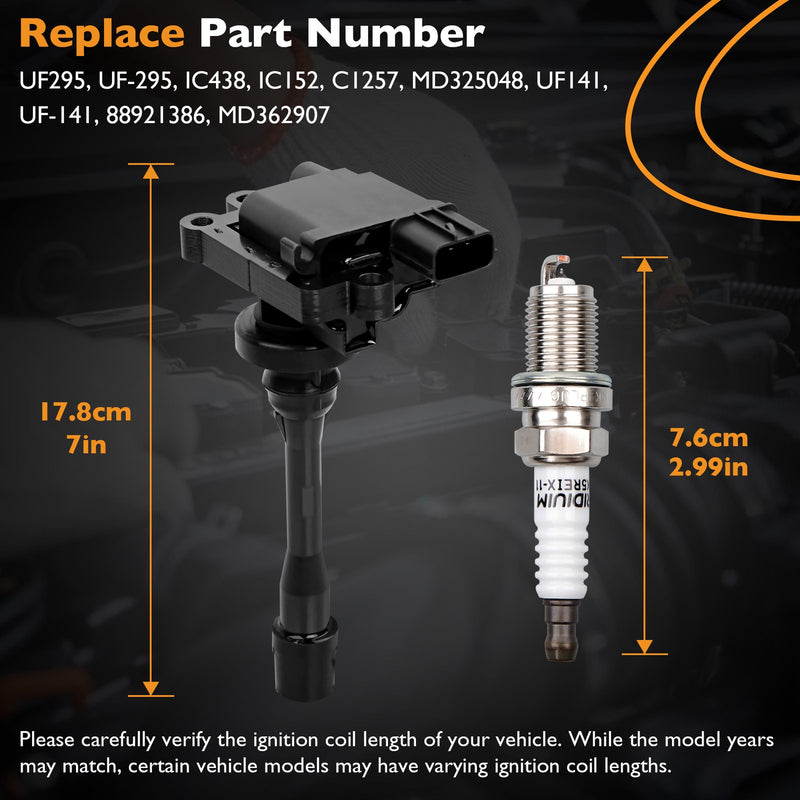 UF295 2 Ignition Coils 4 Denso Spark Plugs for Mitsubishi Lancer 2.0L 6 Piece