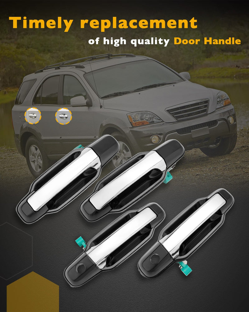 Exterior Door Handle with Keyhole Kit Front Rear Side for Kia Sorento 03 09 4Pcs