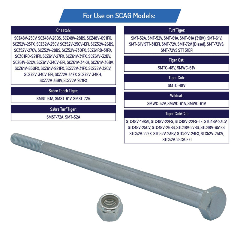 DURAFORCE 04001-167 Wheel Axle Bolt Set 1/2-13 x 9-1/2 for SCAG Turf Tiger Cubs