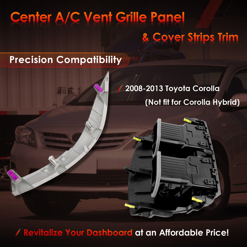 Center AC Dash Air Vent Trim Panel Cover w/ Strips Trim for 08 13 Toyota Corolla