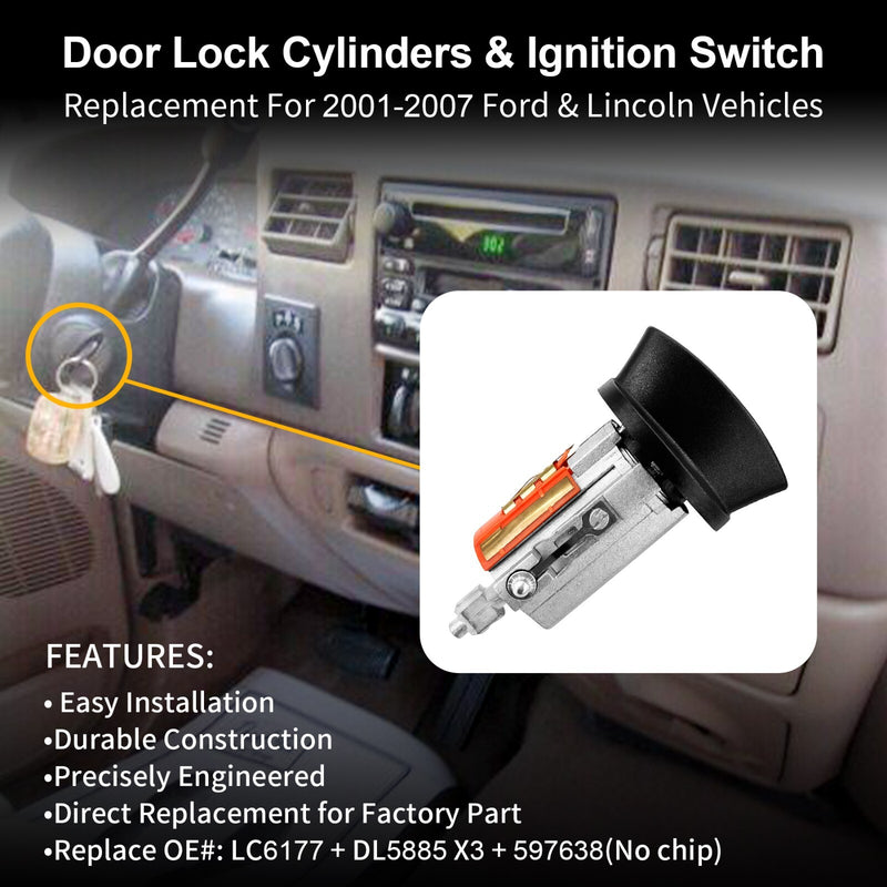 Door Lock Cylinders and Ignition Switch w Keys For Ford 2001 2007 F150 F250 F350