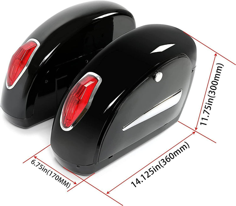 Universal Motorcycle Hard Saddlebag Luggage Bags with Light for Honda Harley Yamaha