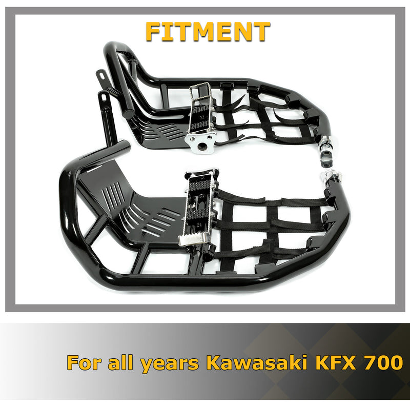 DURAFORCE For Kawasaki KFX700 KFX 700 Nerf Bars Pro Peg Heel Guards W/ Nets Side Step Bars
