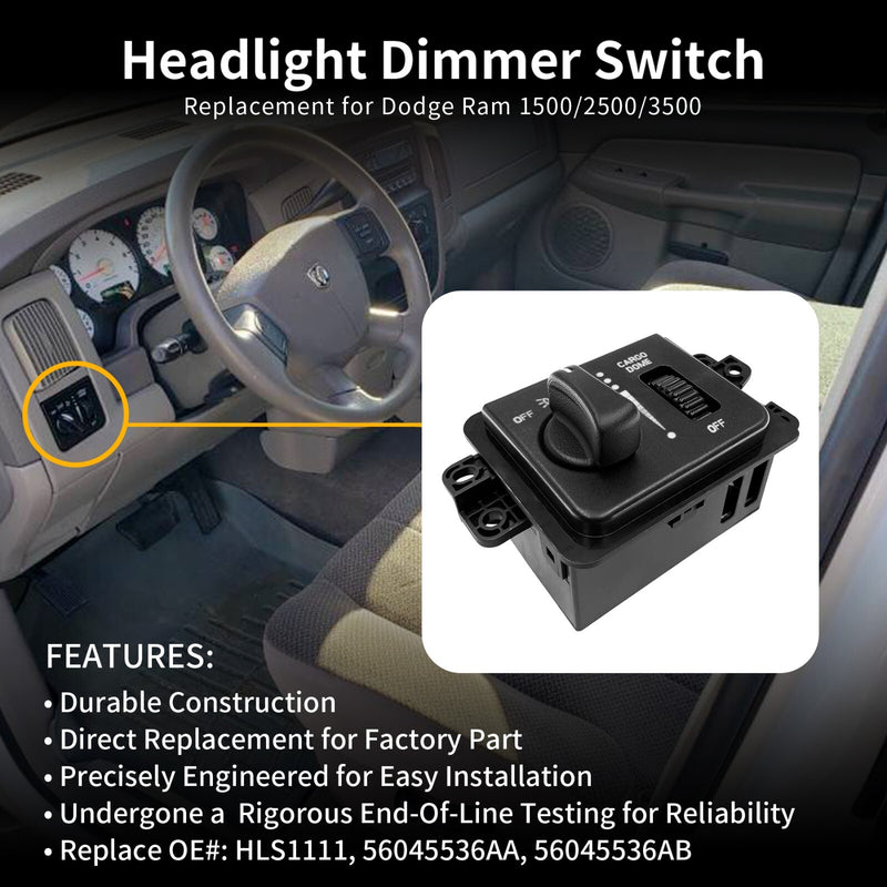 Headlight Cargo Lamp Dimmer Switch without Foglamp for Ram 1500 2500 3500