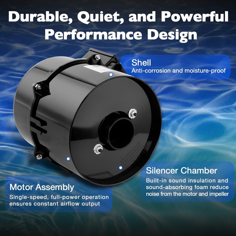 6315141 Pool Spa Blower For Air Supply Silencer 2in Plumbing 1.5HP 120V HotTub