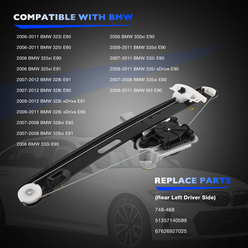Window Regulator with Motor Rear Left for BMW E90 E91 323i 325xi 328i 330i 335xi