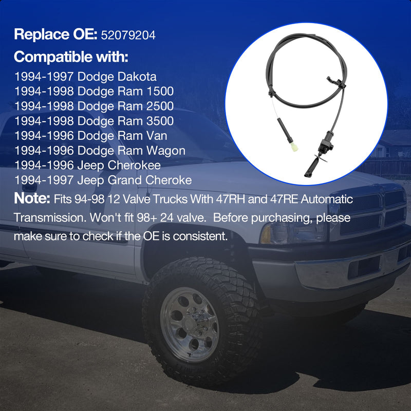 52079204 Transmission Kickdown TV Cable for Dodge 94 98 12 Valve Diesel Pickups