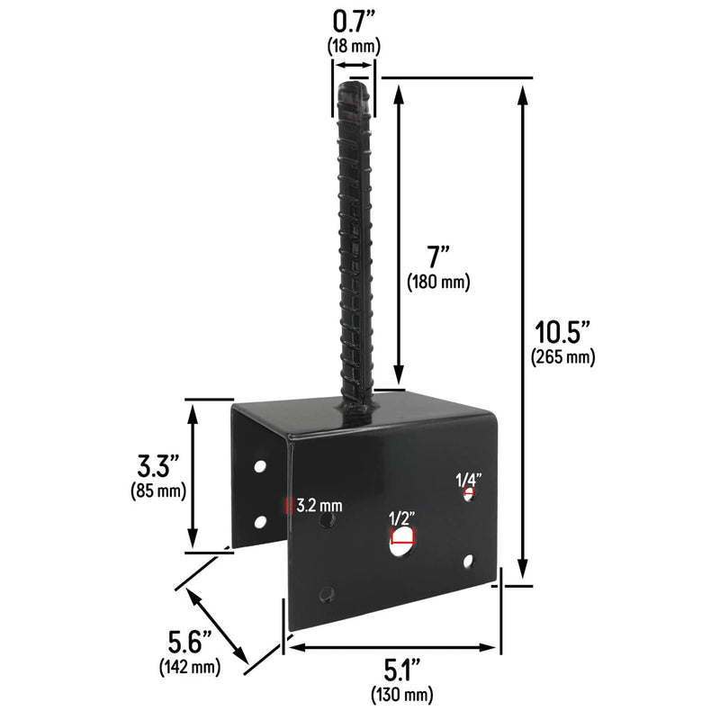DURAFORCE U Shaped 6x6 Deck Post Concrete Anchor Spike Fence Base Black Powder Coated 2 Pack