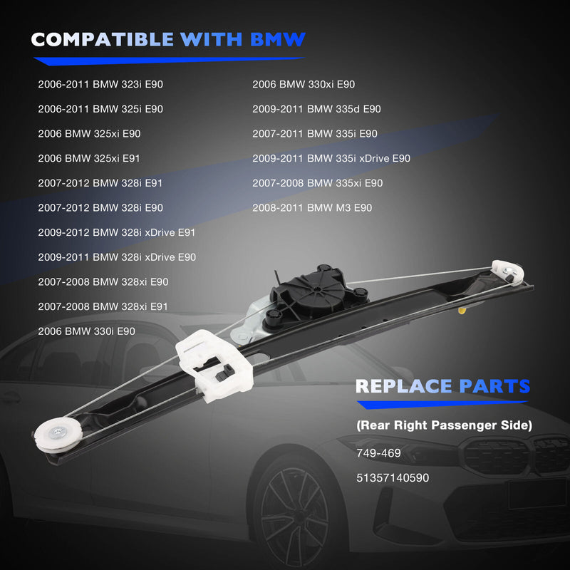 Power Window Regulator Rear Right for BMW E90 E91 328i 335i 330i 335d M3
