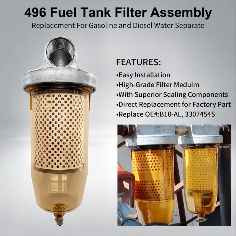 496 Fuel Transfer Tank Filter for Gasoline Diesel Water Separator with 1 NPT Cap